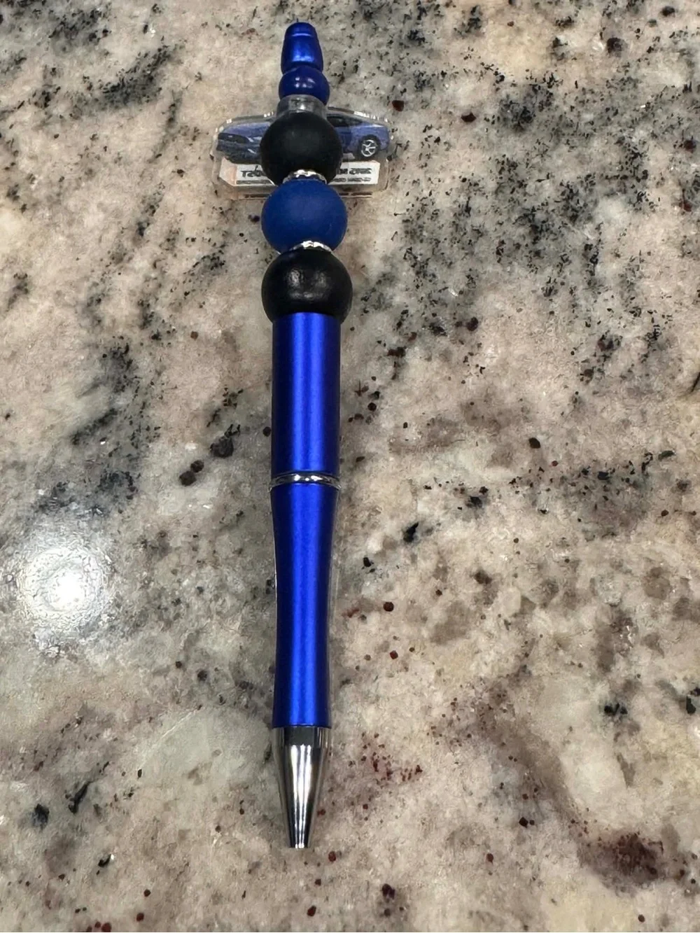 Hand Crafted Blue and Black Decorative Bead Pen
